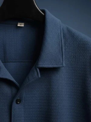 Dark Blue 5-Sleeve Regular Fit Lycra Shirt-Style