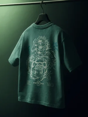 GOKU Printed Oversized Cotton T-Shirt – Green | Anime Streetwear Collection