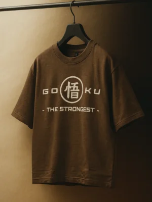 GOKU Printed Oversized Cotton T-Shirt – Dark Coffee Brown | Anime Streetwear Collection