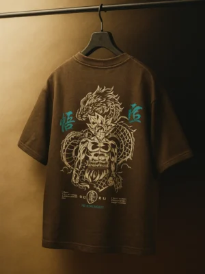 GOKU Printed Oversized Cotton T-Shirt – Dark Coffee Brown | Anime Streetwear Collection
