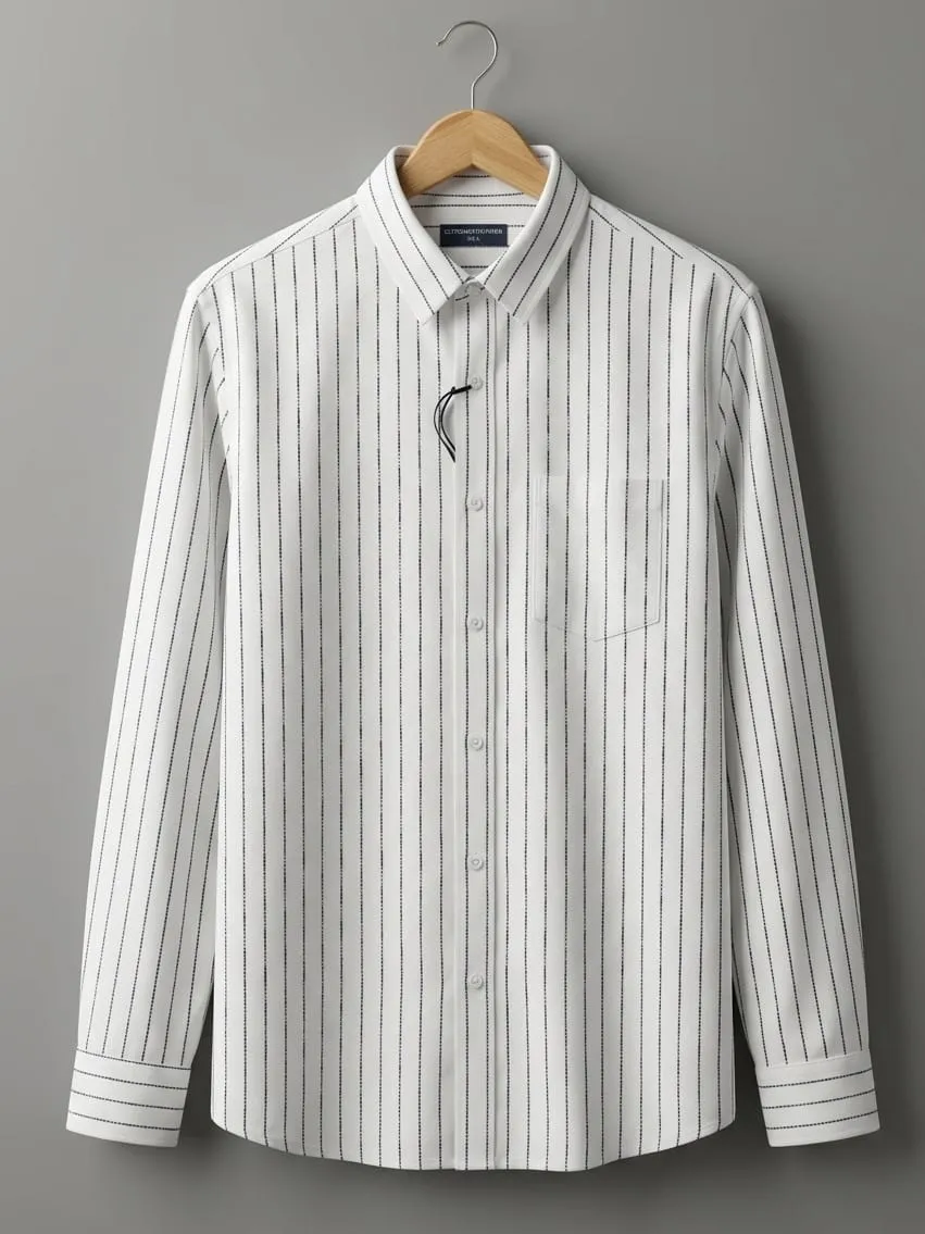 Premium White Striped Cotton Full Sleeve Shirt