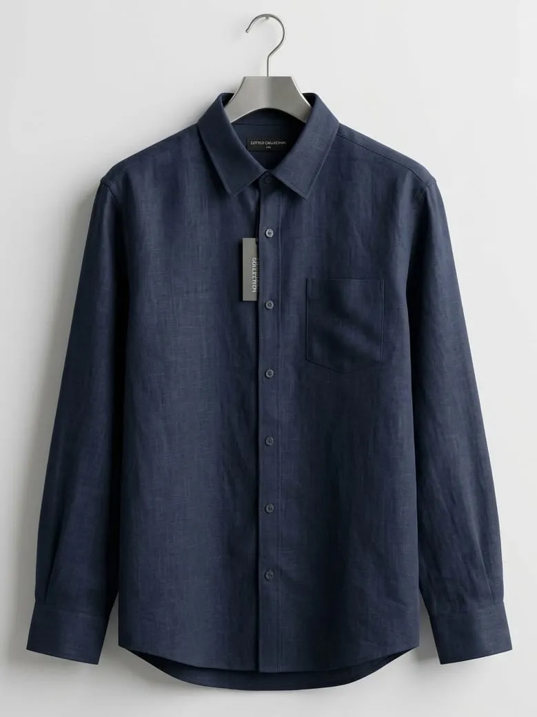 Navy Blue Cotton Full Sleeve Shirt