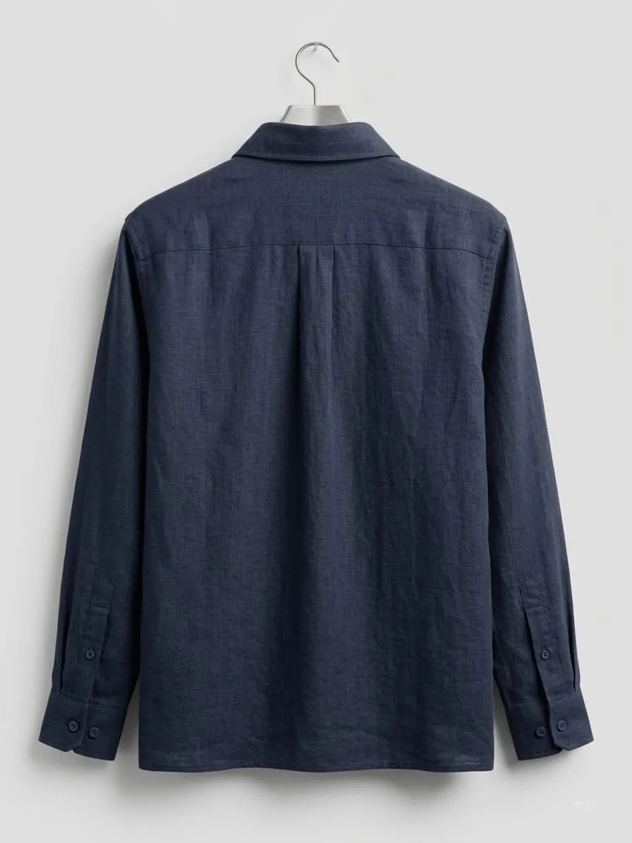 Navy Blue Cotton Full Sleeve Shirt - Image 4