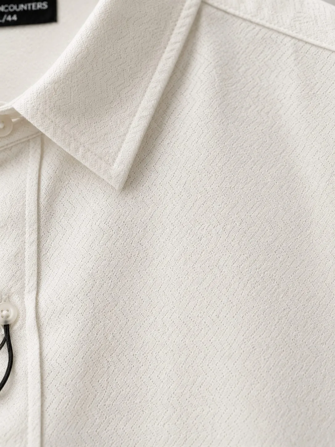 Premium White Linen Textured Full Sleeve Shirt for Men - Image 3