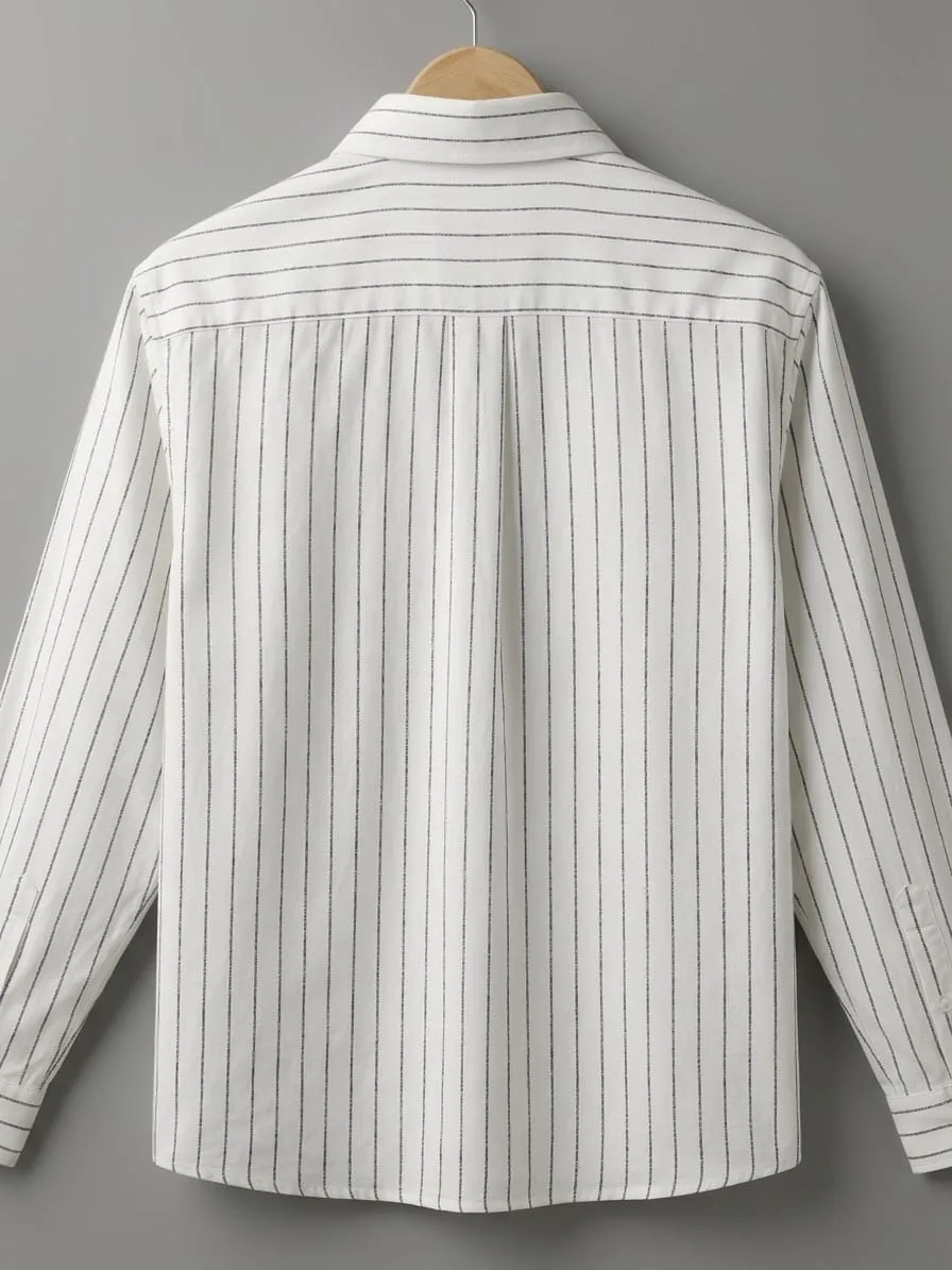 Premium White Striped Cotton Full Sleeve Shirt - Image 2
