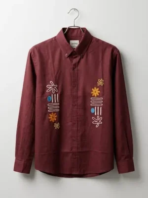 Premium Maroon Embroidered Cotton Full Sleeve Shirt for Men