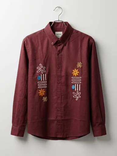 Premium Maroon Embroidered Cotton Full Sleeve Shirt for Men