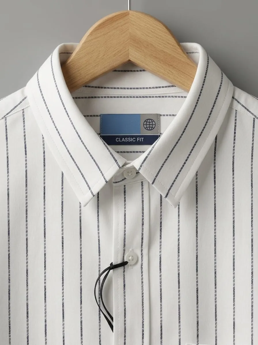 Premium White Striped Cotton Full Sleeve Shirt - Image 3