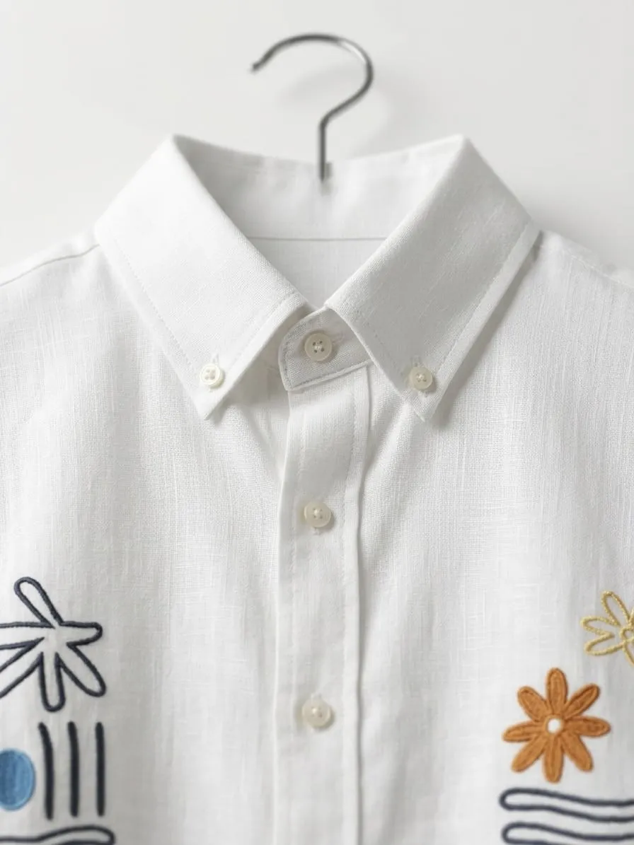 Premium White Embroidered Cotton Full Sleeve Shirt for Men - Image 2