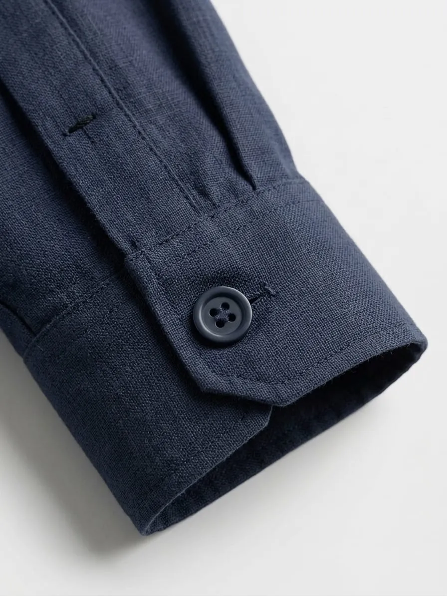 Navy Blue Cotton Full Sleeve Shirt - Image 3