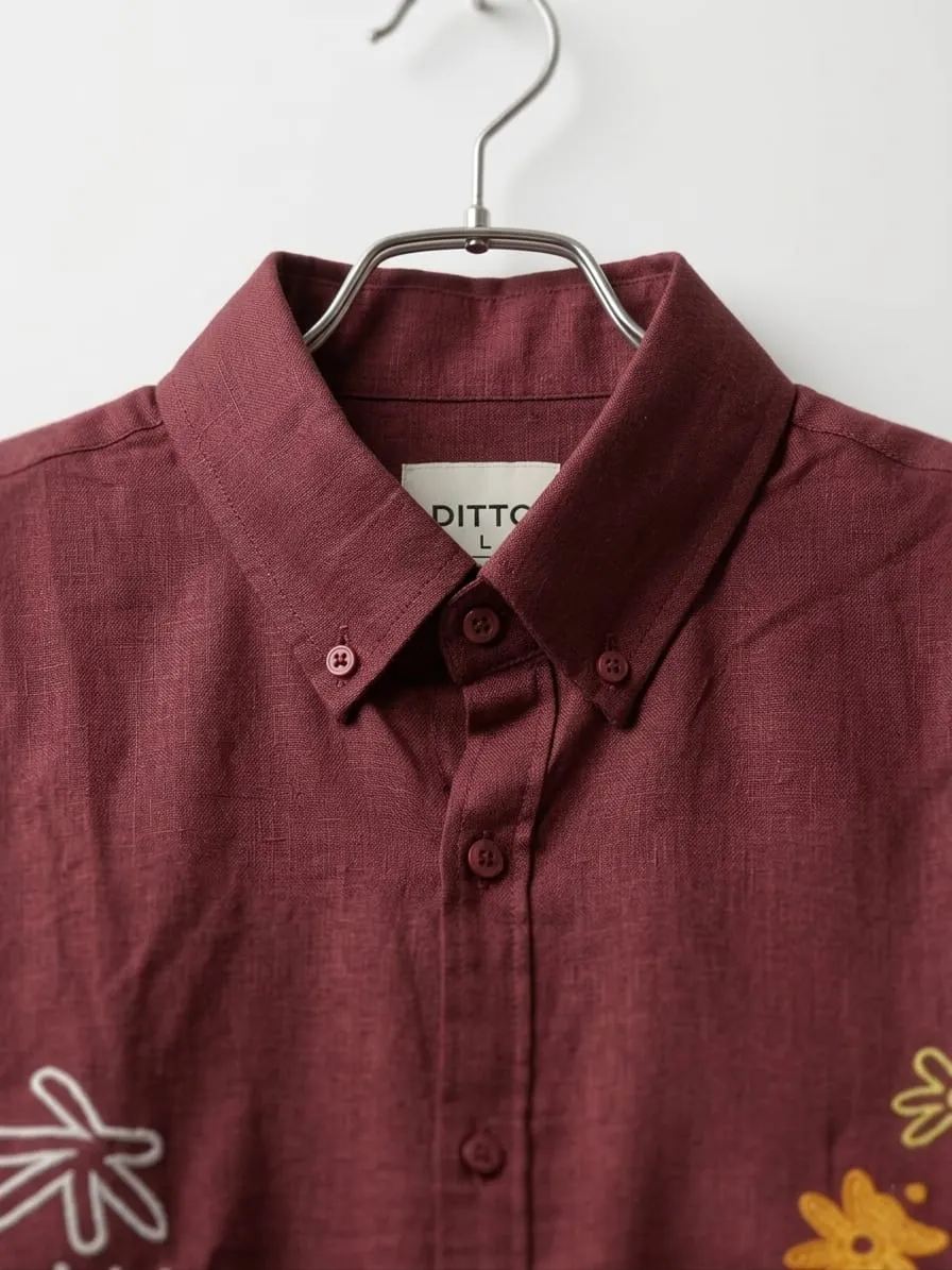 Premium Maroon Embroidered Cotton Full Sleeve Shirt for Men - Image 2