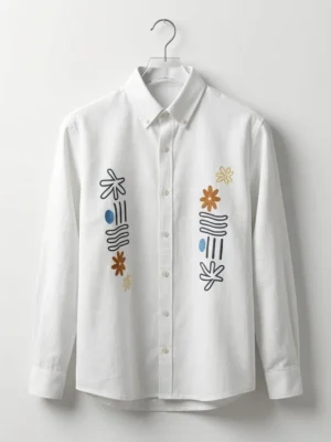 Premium White Embroidered Cotton Full Sleeve Shirt for Men